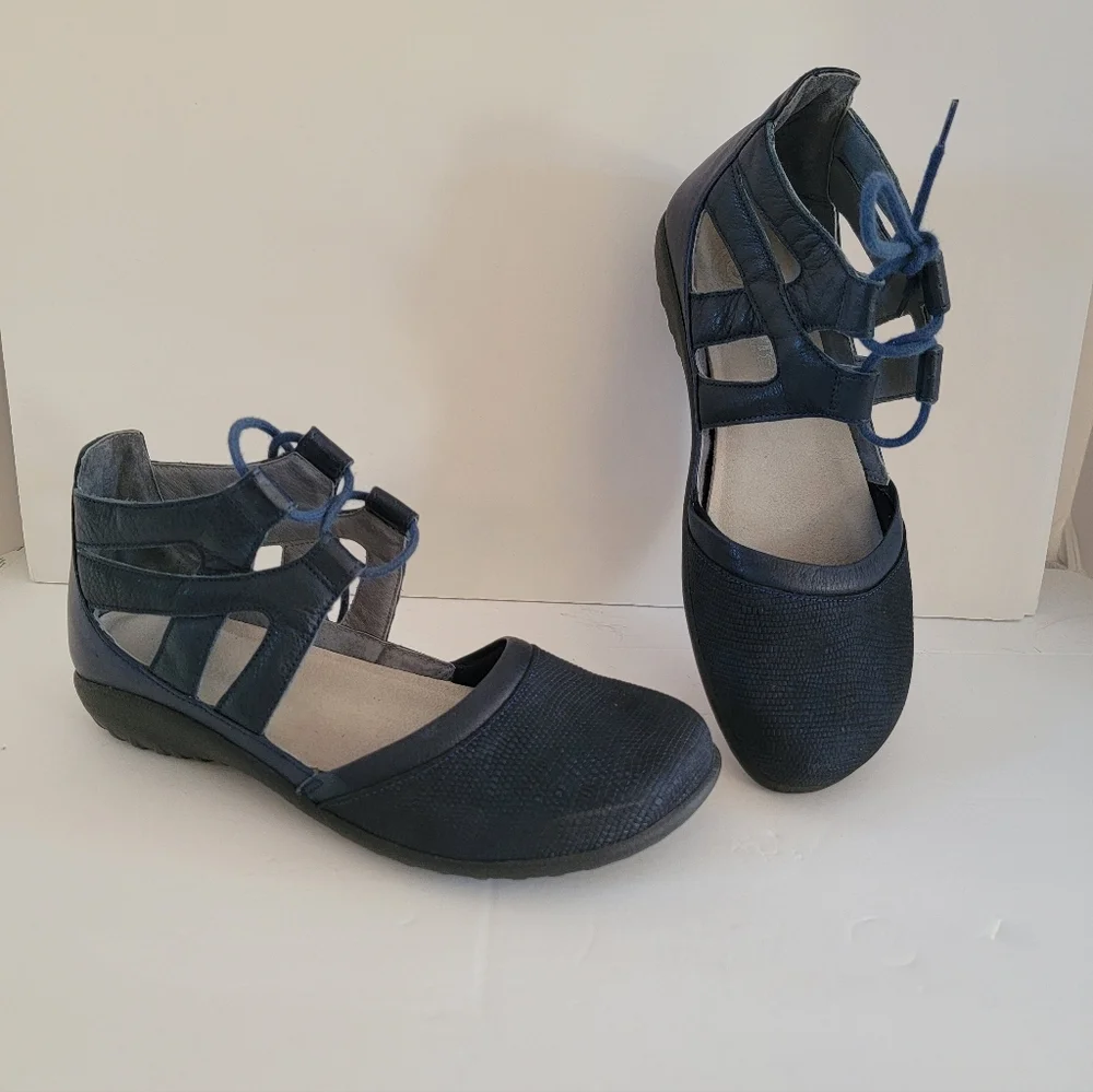 NAOT Kata Leather Lace-Up Comfort Shoes Sandal Navy Blue size 39 US 8 - Picture 1 of 5